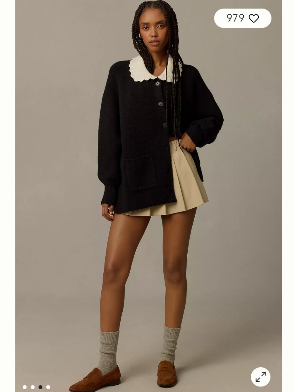 Maeve Scallop-Collar Relaxed Cardigan Sweater XL Coquette Twee Wool Cottage